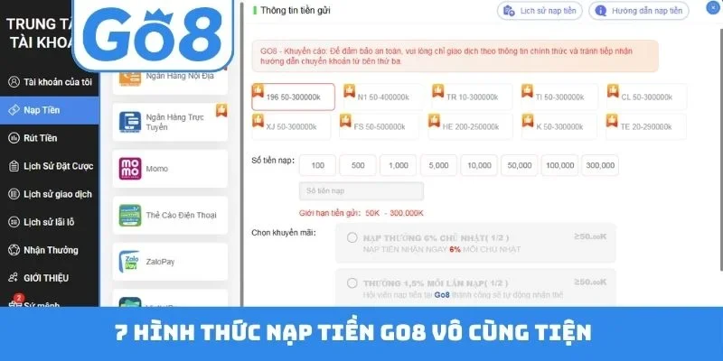 7 hình thức nạp tiền GO8 vô cùng tiện