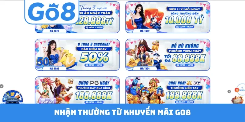 Nhận thưởng từ khuyến mãi GO8